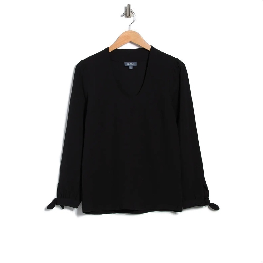 ModCloth V-Ideal Discovery Long Sleeve Tie Blouse